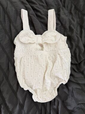 White Eyelet Bow One-Piece Romper for Kids